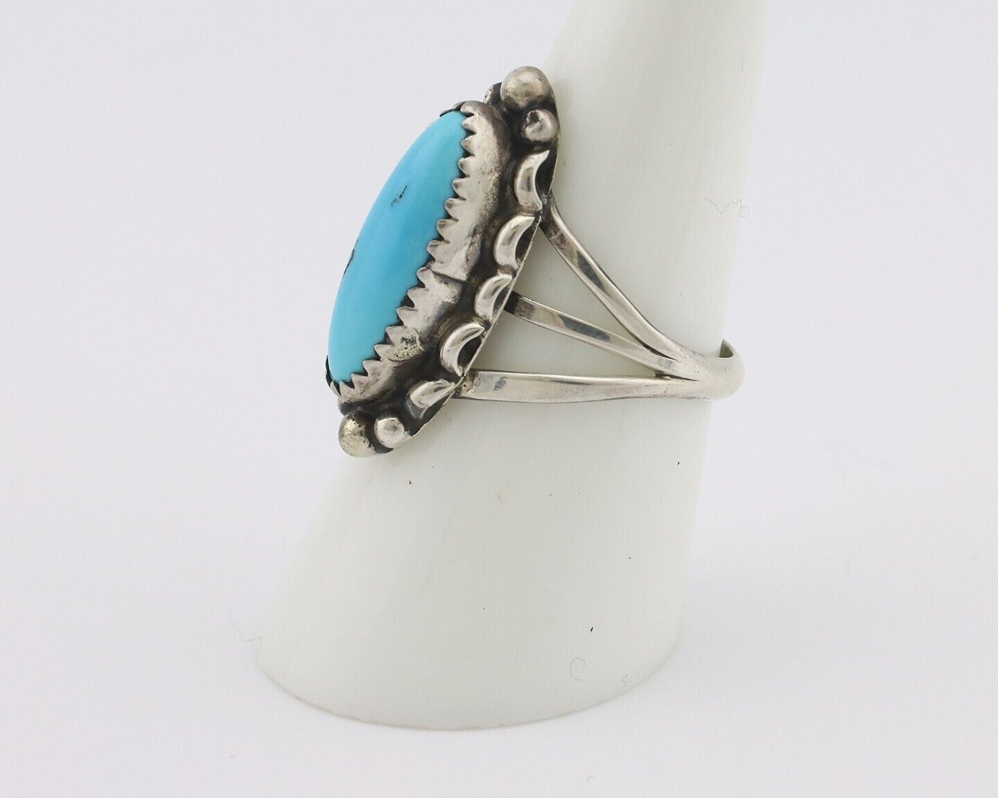 Navajo Ring .925 Silver Sleeping Beauty Turquoise Signed SkyStone Creations C80s