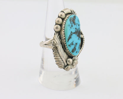 Navajo Ring 925 Silver Sleeping Beauty Turquoise Artist Signed L.M. C.80's