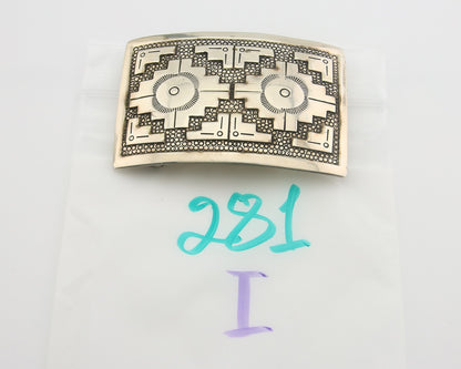Navajo Belt Buckle 925 Sterling Silver Signed HIJE 2x3 in C.80's