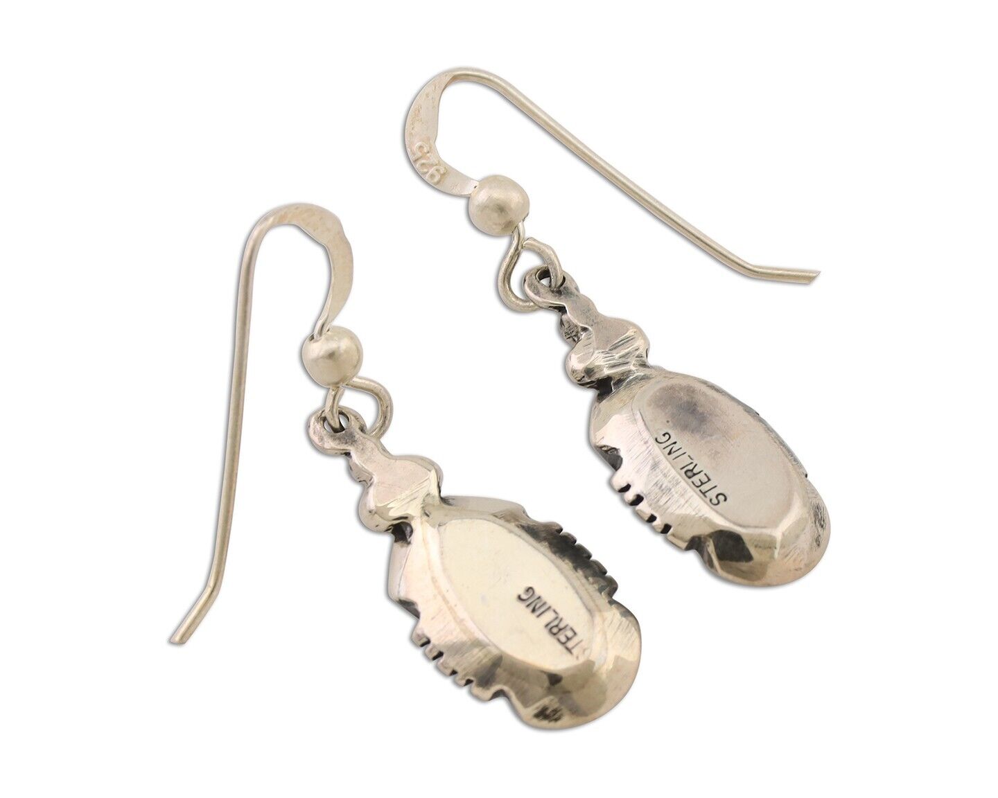 Navajo Dangle Earrings 925 Silver Natural Malachite Native American Artist C.80s