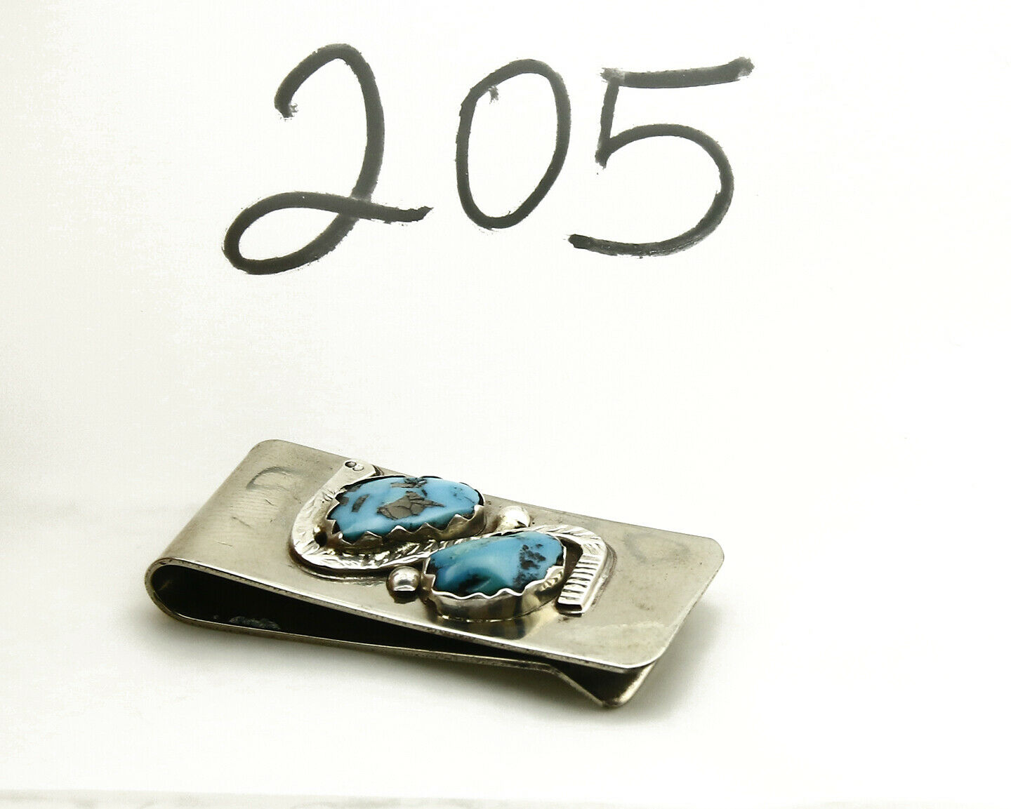 Navajo Money Clip .925 Silver & Nickle Sleeping Beauty Turquoise Artist Native