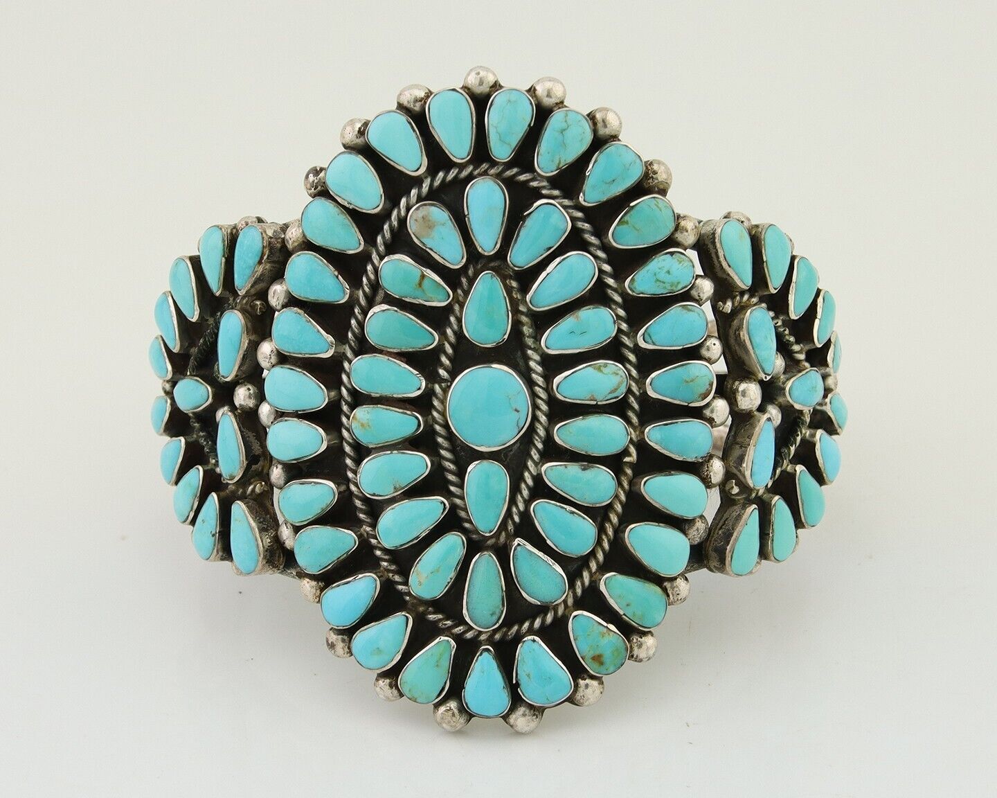 Navajo Bracelet 925 Silver Natural Blue Turquoise Signed Delbert Chatter C.80's