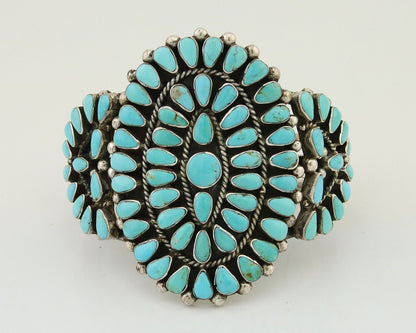 Navajo Bracelet 925 Silver Natural Blue Turquoise Signed Delbert Chatter C.80's