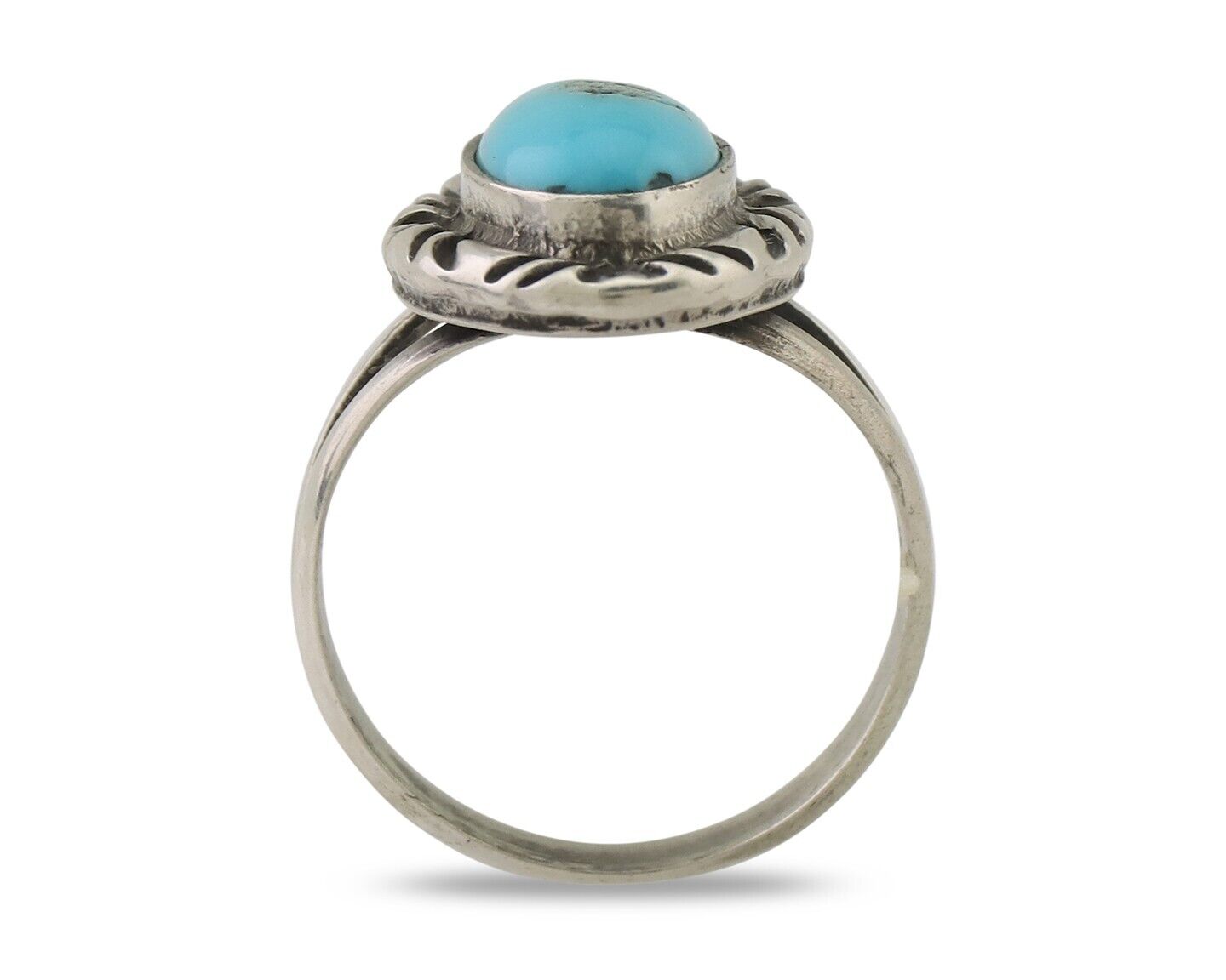 Navajo Ring 925 Silver Sleeping Beauty Turquoise Artist Signed SC C.80's