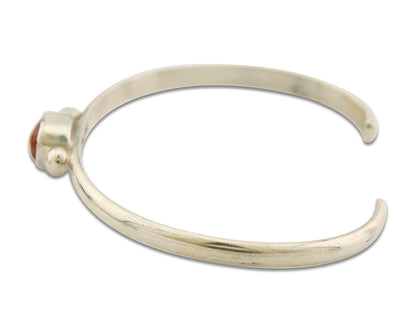 Navajo Bracelet .925 Silver Mediterranean Red Coral Cuff Native Artist C.80's