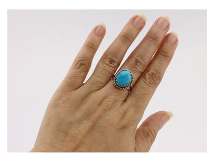 Navajo Ring 925 Silver Blue Turquoise Native American Artist C.80's
