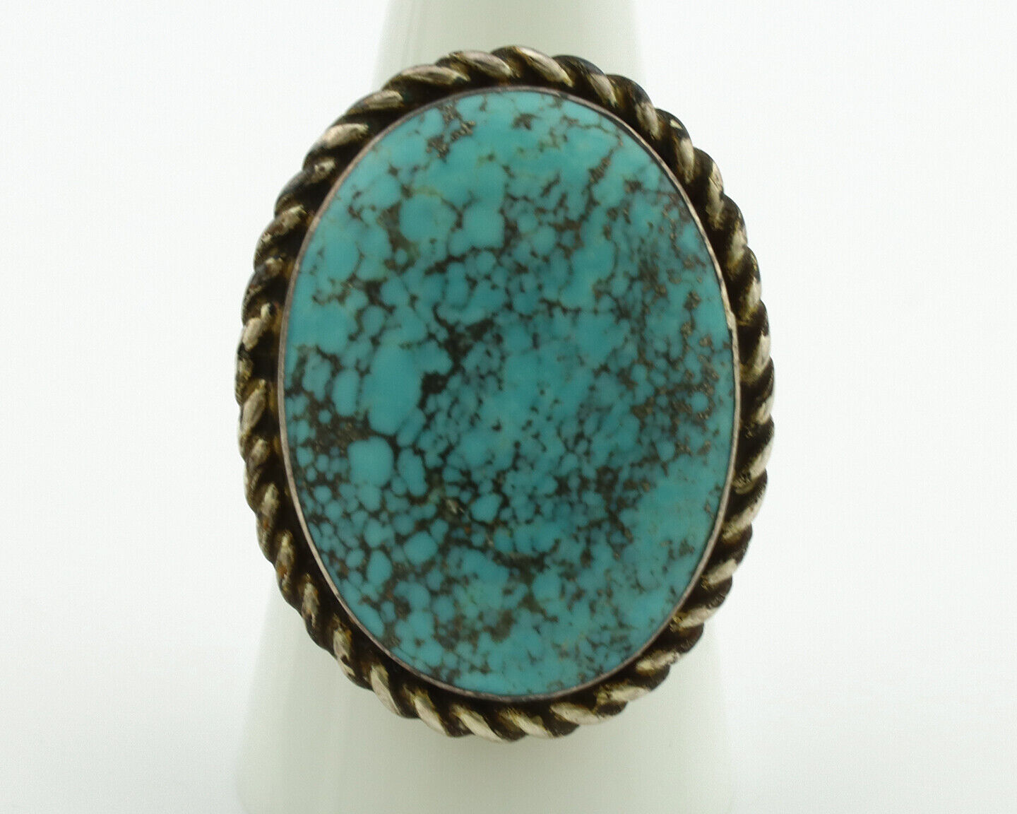 Navajo Ring .925 Silver Blue Spiderweb Turquoise Signed LD C.1980's