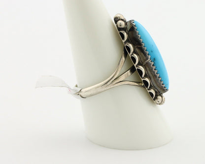 Navajo Ring 925 Silver Sleeping Beauty Turquoise Artist Signed SC C.80's