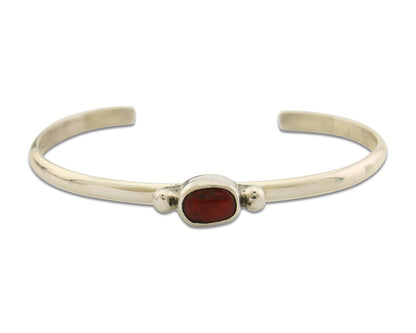 Navajo Bracelet .925 Silver Natural Red Coral Cuff Native American Artist C.80's
