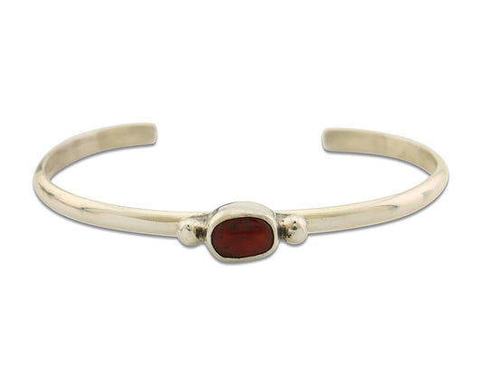 Navajo Bracelet .925 Silver Natural Red Coral Cuff Native American Artist C.80's