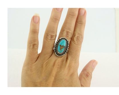 Navajo Ring 925 Sterling Blue Turquoise Artist Signed M Begay C.80's