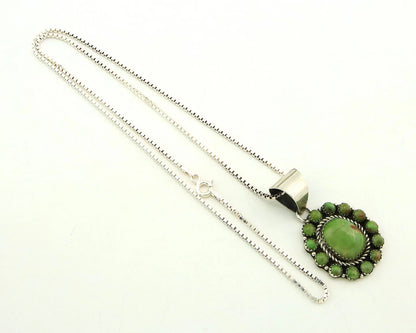 Navajo Necklace Sterling Silver Nalural Green Turquoise Signed Patrick Yazzie