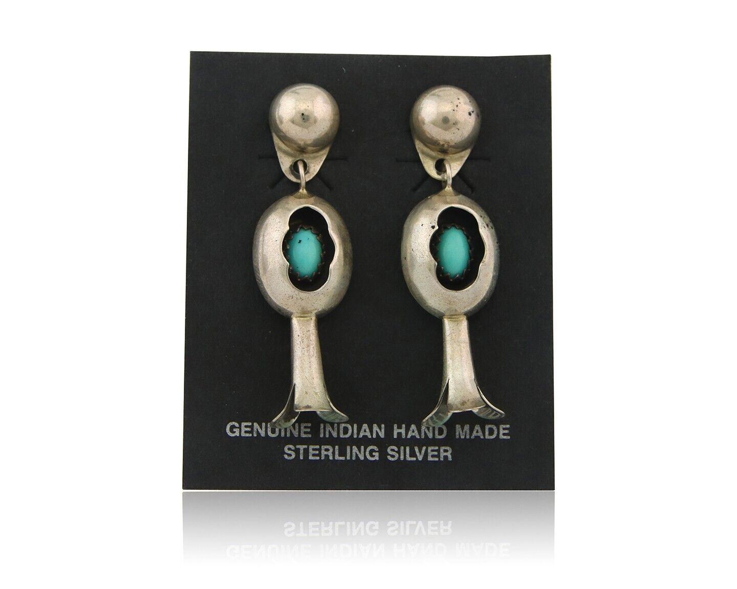 Navajo Squash Earrings 925 Silver Natural Turquoise Native American Artist C80s