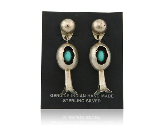 Navajo Squash Earrings 925 Silver Natural Turquoise Native American Artist C80s