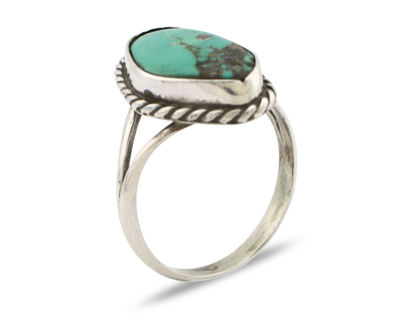 Navajo Ring 925 Silver Natural Turquoise Artist Signed Rabbit Stick C.80's