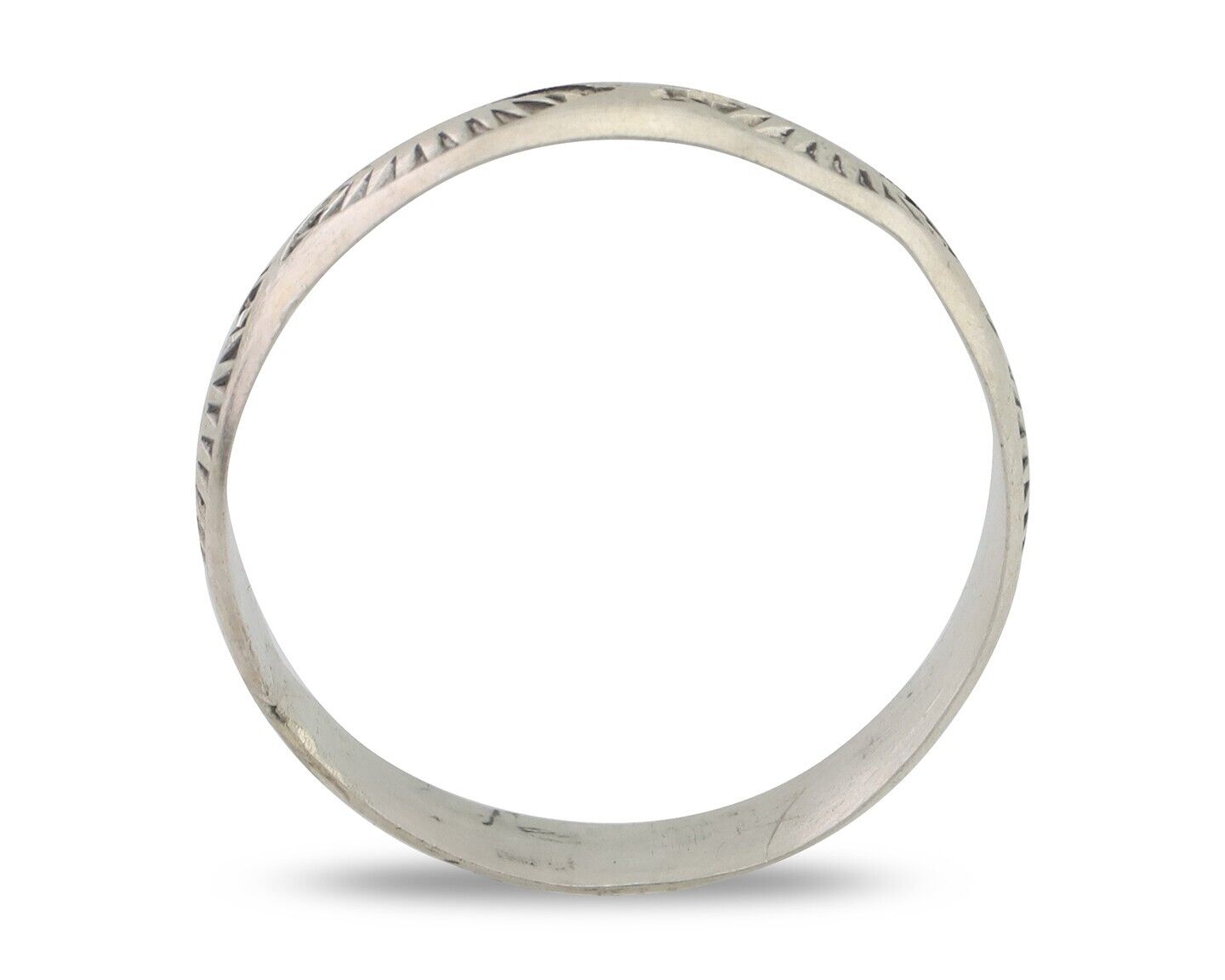 Navajo Hand Stamped Band 925 Silver 5.0 mm Signed Larry Chavez Size 11.75 C.80's