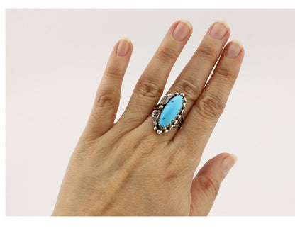 Navajo Ring 925 Silver Sleeping Beauty Turquoise Signed SC C.80's