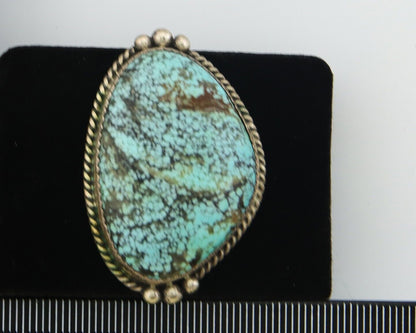 Navajo Ring 925 Sterling Spiderweb Blue Turquoise Native Artist C.80's Size 7.5