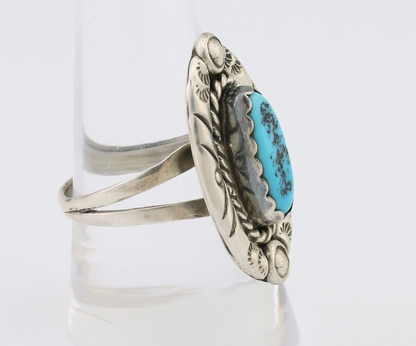 Navajo Ring 925 Silver Sleeping Beauty Turquoise Signed V & N EDSITTY C.80's