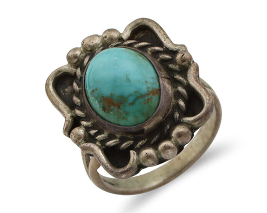Navajo Ring 925 Silver Blue Turquoise Native American Artist C.80's