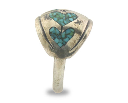 Navajo Ring 925 Sterling Natural Chip Inlay Turquoise C.80's Size 6.5