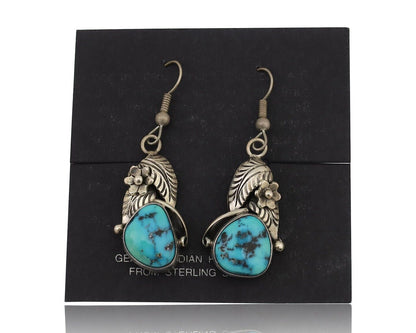 Navajo Handmade Earrings 925 Silver Natural Turquoise Native Artist C.80's