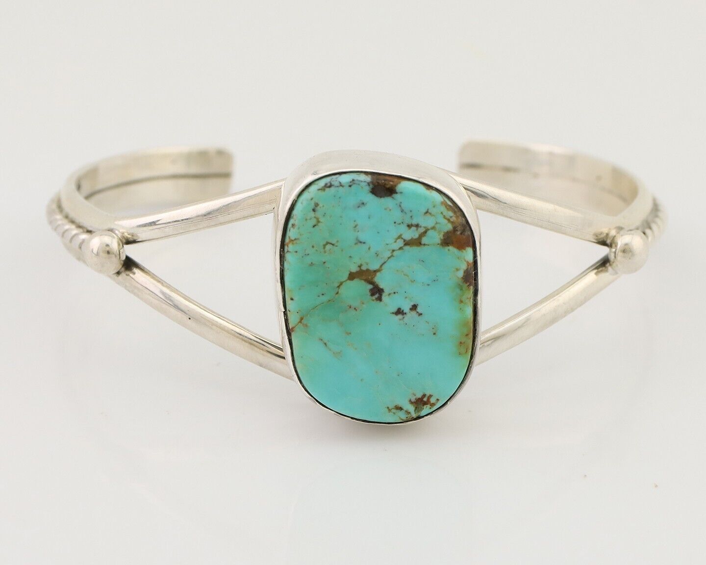 Navajo Cuff Bracelet 925 Silver Natural Blue Turquoise Artist Signed Gecko C.80s