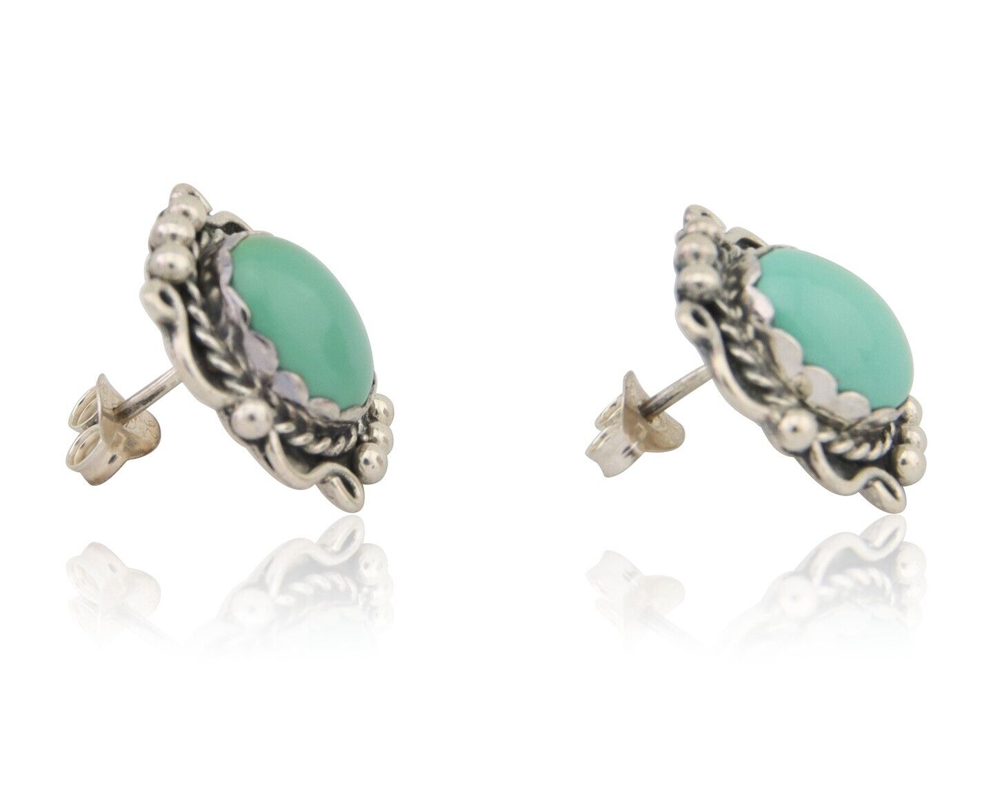 Navajo Earrings 925 Natural Turquoise Native Artist Signed VM C.80's