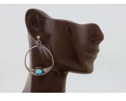 Navajo Dangle Earrings 925 Silver Natural Blue Turquoise Native Artist C80s