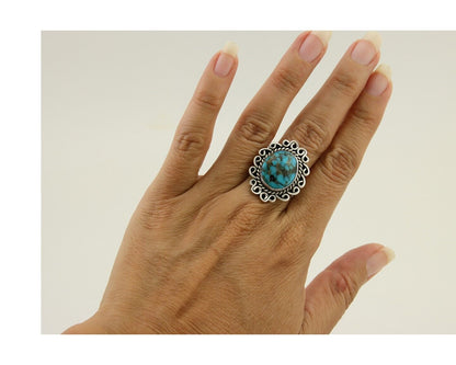 Navajo Ring 925 Silver Blue Turquoise Native Artist Siged W C.80's
