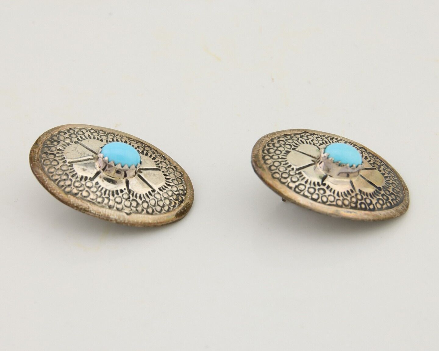 Navajo Earrings 925 Silver Blue Turquoise Native American Artist C.80's