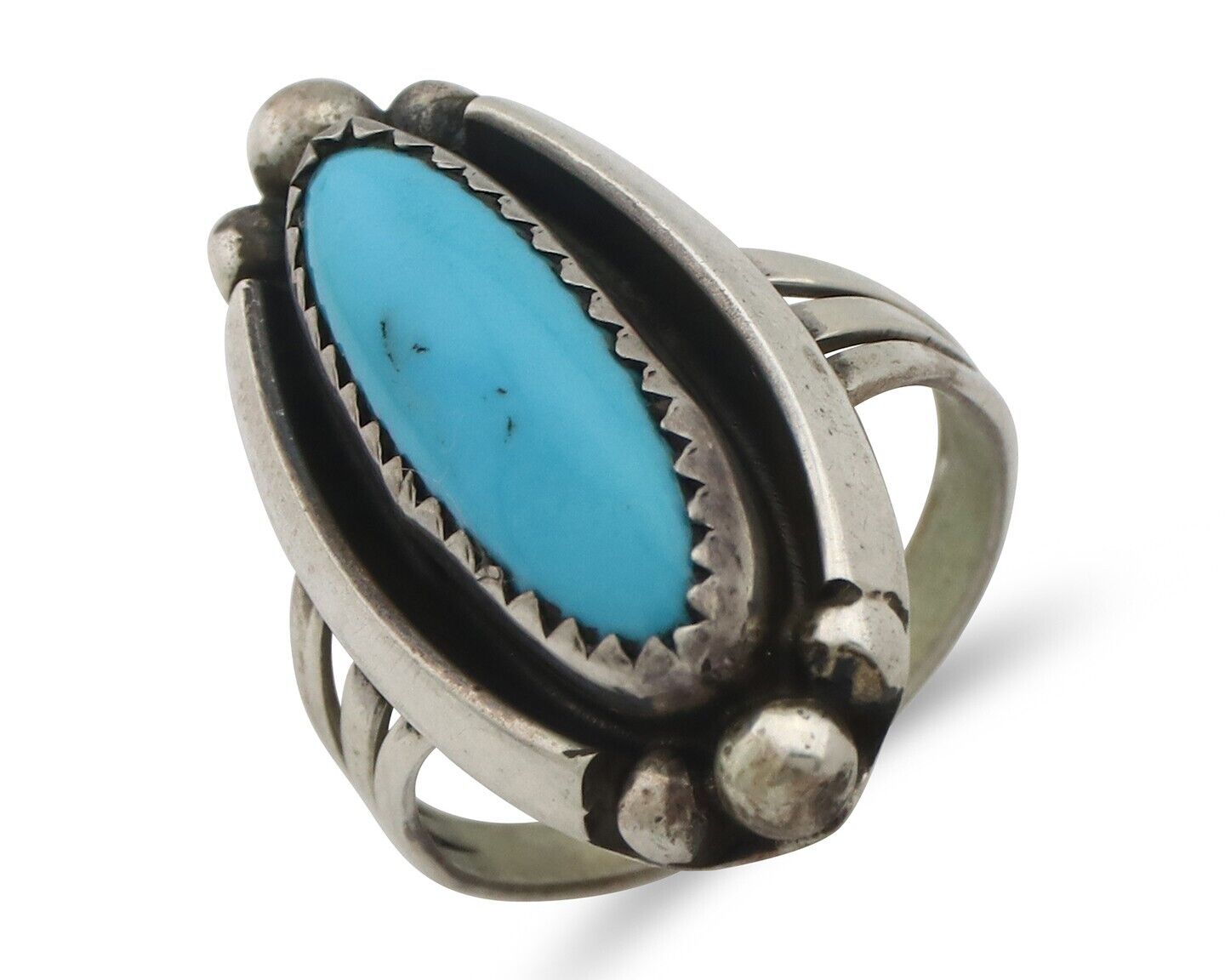 Navajo Ring .925 Silver Sleeping Beauty Turquoise Signed SkyStone Creations C80s