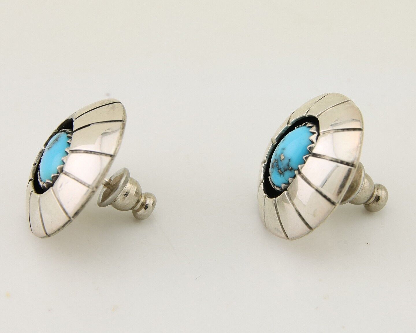 Navajo Shield Earrings 925 Silver Blue Turquoise Artist Signed P C.80s
