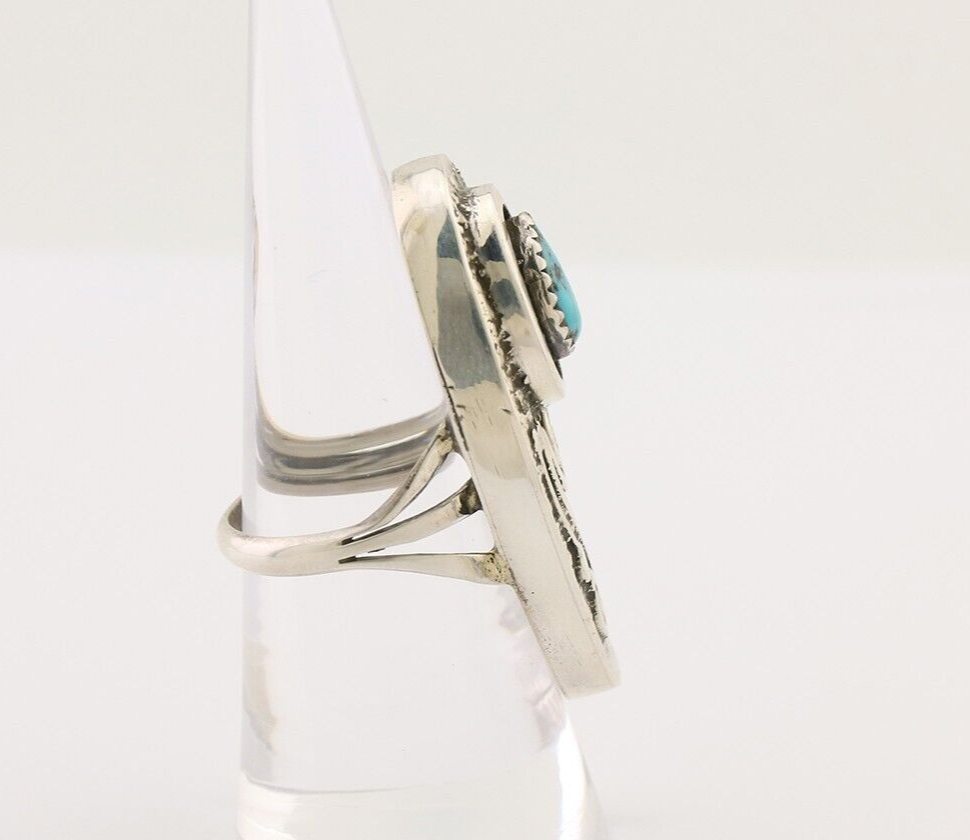 Navajo Handmade Ring 925 Silver Sleeping B Turquoise Artist Signed IHMJ C.80's