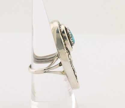 Navajo Handmade Ring 925 Silver Sleeping B Turquoise Artist Signed IHMJ C.80's