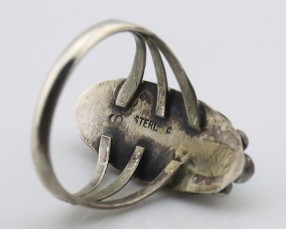 Navajo Ring .925 Silver Sleeping Beauty Turquoise Signed SkyStone Creations C80s