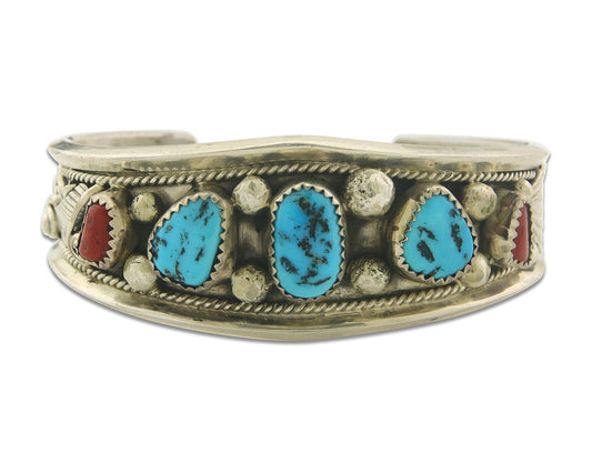 Vintage Navajo Bracelet 925 Silver Handmade Authentic Gemstone Traditional JM