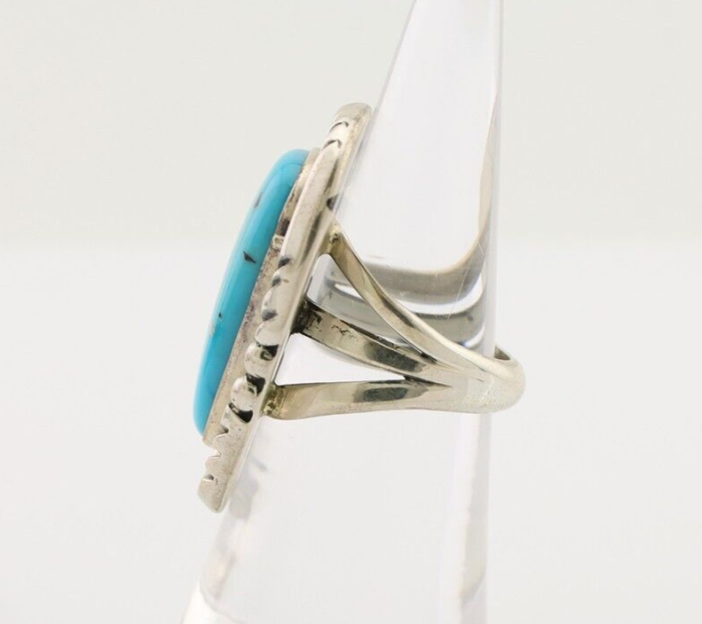 Navajo Handmade Ring 925 Silver Natural Turquoise Artist Signed Ben S C.80's