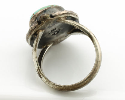 Navajo Ring .925 Silver Kingman Turquoise Artist Signed Gecko C.1980's