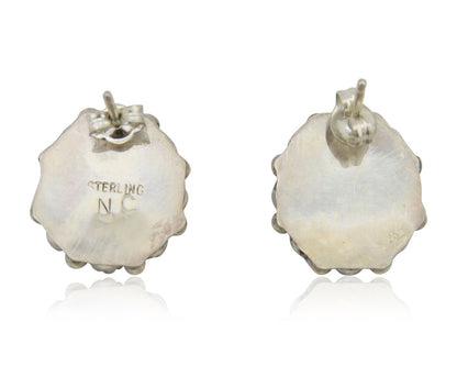 Navajo Shield Earrings 925 Silver Natural Turquoise Signed Nathaniel Curley C80s