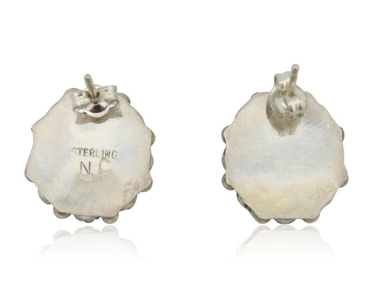 Navajo Shield Earrings 925 Silver Natural Turquoise Signed Nathaniel Curley C80s