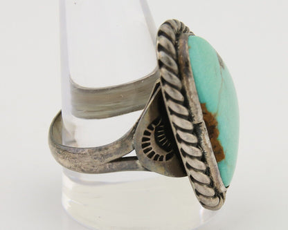 Men Navajo Ring 925 Silver Natural Slab Turquoise Signed Sunset C.80's