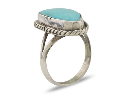 Navajo Ring 925 Silver Blue Gem Turquoise Artist Signed Rabbit Stick C.80's