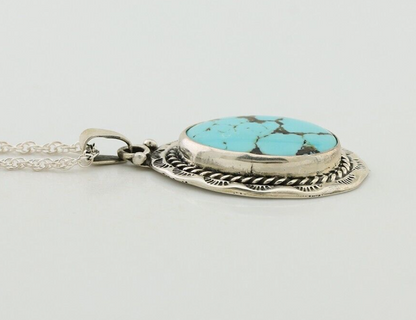 Navajo Pendant 925 Silver Spiderweb Turquoise Signed M Montoya C.90's