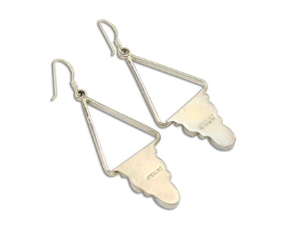 Navajo Earrings 925 Silver Turquoise & Coral Native American Artist C.80's