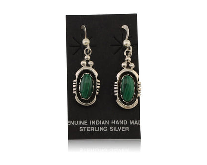 Navajo Dangle Earrings 925 Silver Natural Malachite Native American Artist C.80s