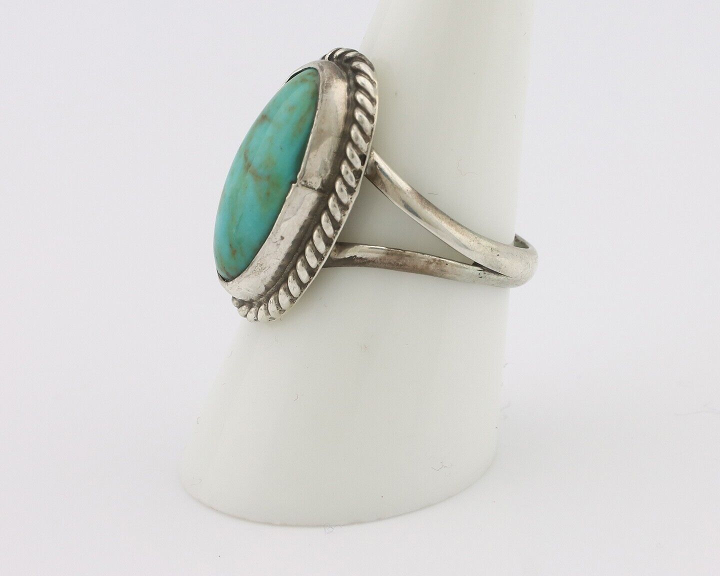 Navajo Handmade Ring 925 Silver Kingman Turquoise Signed M Montoya C.80's