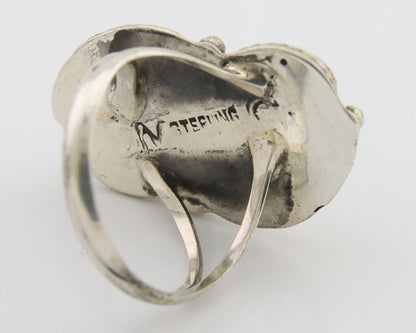 Navajo Ring 925 Silver Natural Turquoise Artist Signed MC C.80's Size 7.5