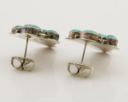 Navajo Earrings 925 Silver Natural Turquoise Artist Signed Roie Jaque C.80's