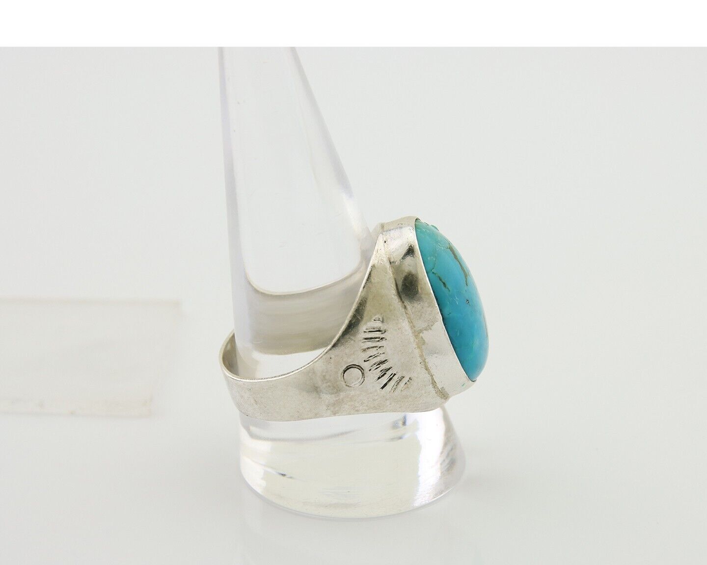 Men Navajo Hand Stamped Ring 925 Silver Arizona Turquoise Artist C.80's